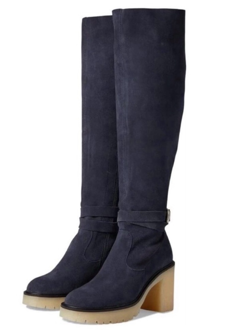 Free People Jasper Off Black Suede Over-the-Knee Block Heel Boots 8.5